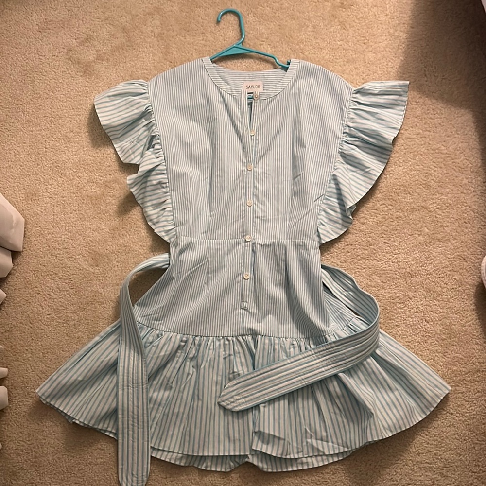 Saylor NYC pinstriped ruffle dress